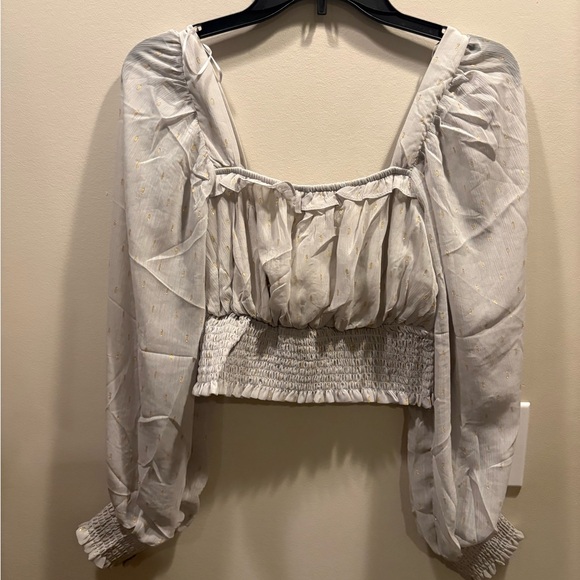 Anthropologie Light Gray By The River Smocked Blouse - Picture 2 of 6